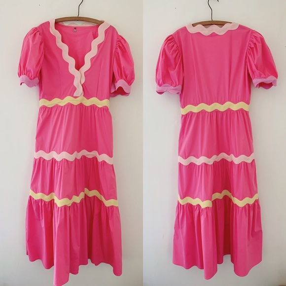 SOLD NWOT CeliaB Piscis Pink RicRac Tiered Dress Sz L - Picture 4 of 14